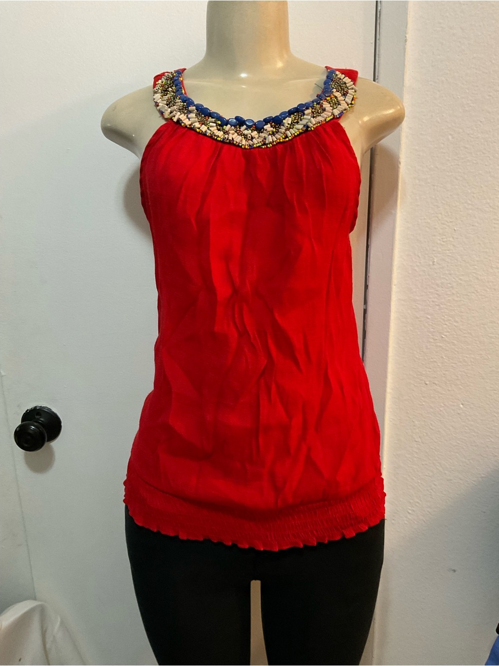 Heart-Soul women’s Y2K Red Beaded Neck tank Top size S